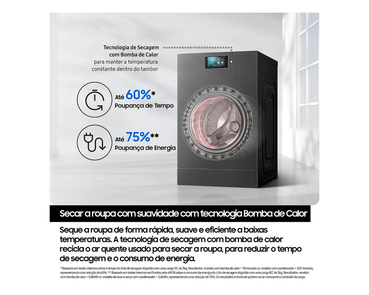 Máquina de Lavar e Secar Roupa Samsung WD18DB8995BZT2 Bespoke AI Laundry Combo de 18/11 Kg - Look Inox Grafite-7