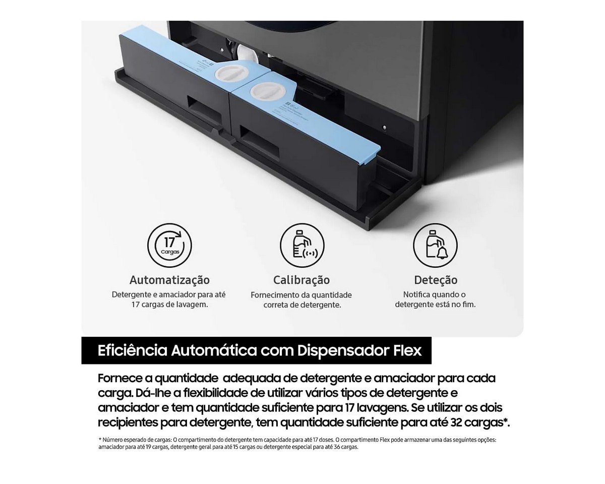 Máquina de Lavar e Secar Roupa Samsung WD18DB8995BZT2 Bespoke AI Laundry Combo de 18/11 Kg - Look Inox Grafite-8