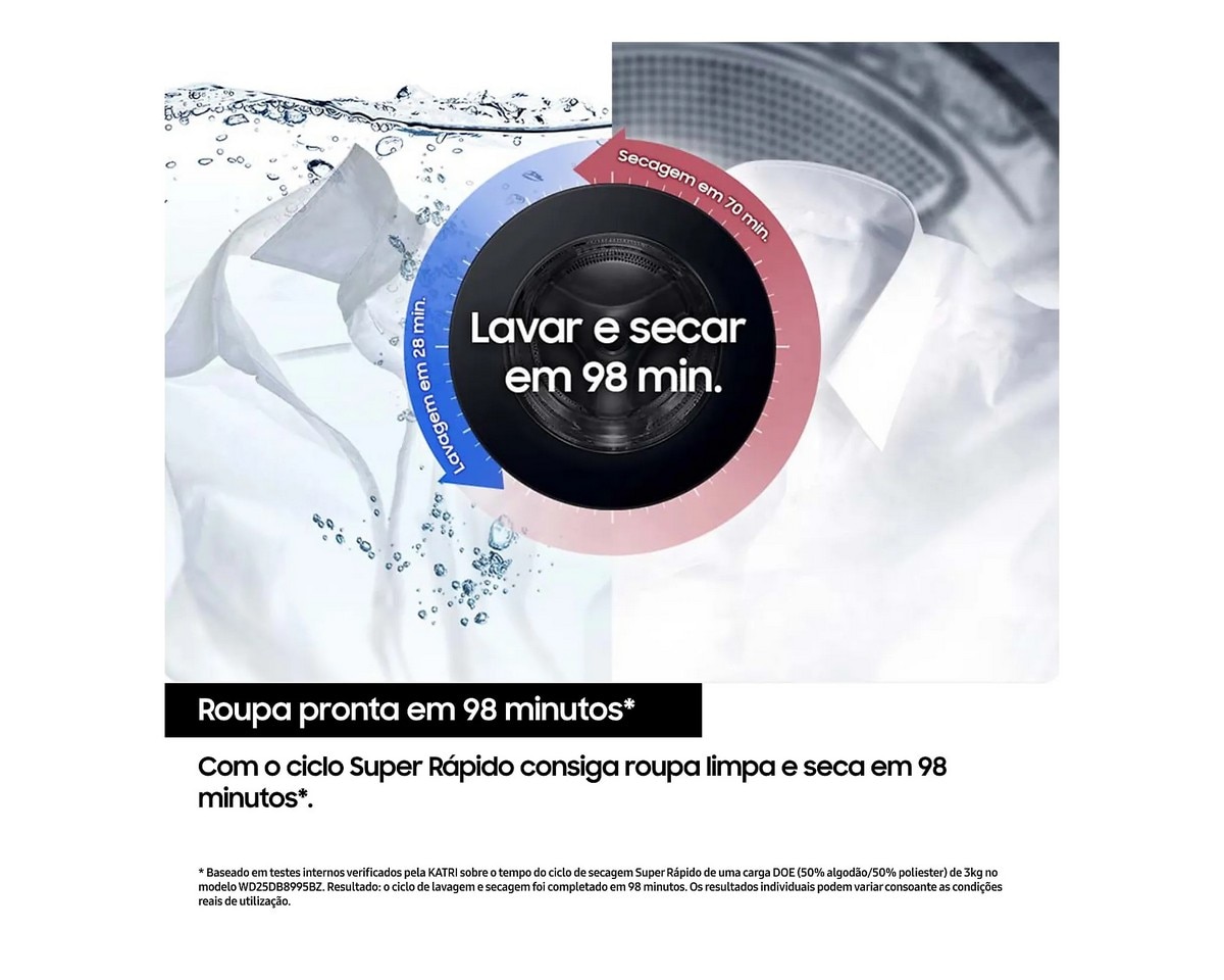Máquina de Lavar e Secar Roupa Samsung WD18DB8995BZT2 Bespoke AI Laundry Combo de 18/11 Kg - Look Inox Grafite-10