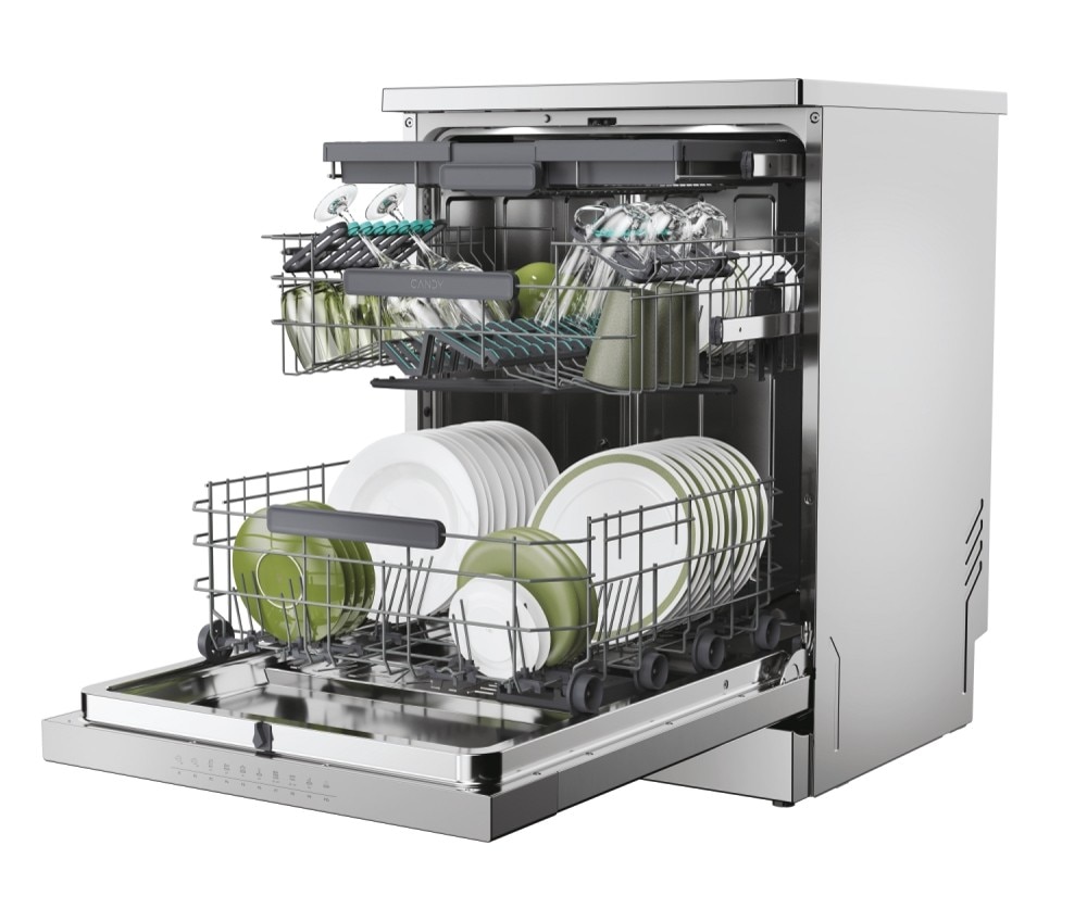 Máquina de Lavar Loiça Candy CNF 4A4S3PSX Rapidó, 3º Cesto, de 14 Conjuntos e de 60 cm - Inox Inox-4