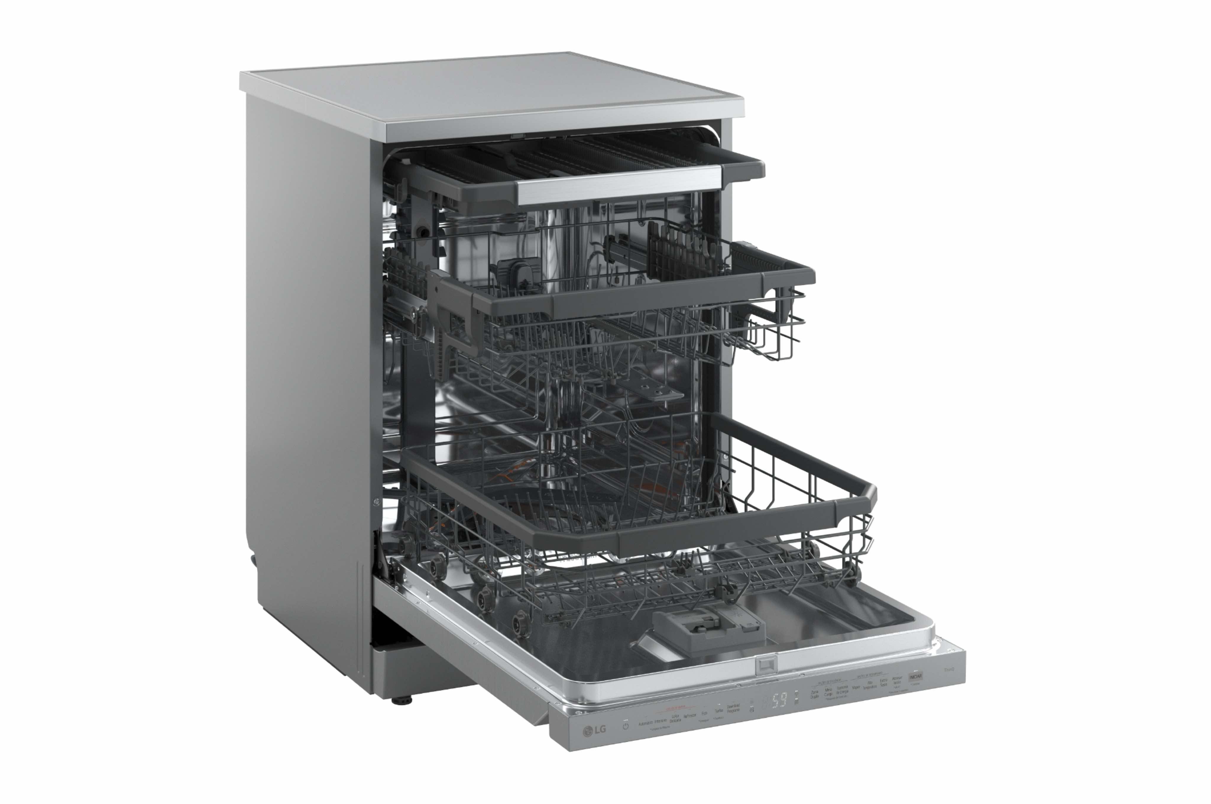 Máquina de Lavar Loiça LG DF375HVS de 14 conjuntos, 60 cm e com QuadWash Steam, Lavagem a Vapor e 3ª Bandeja - Prime Silver Silver-6