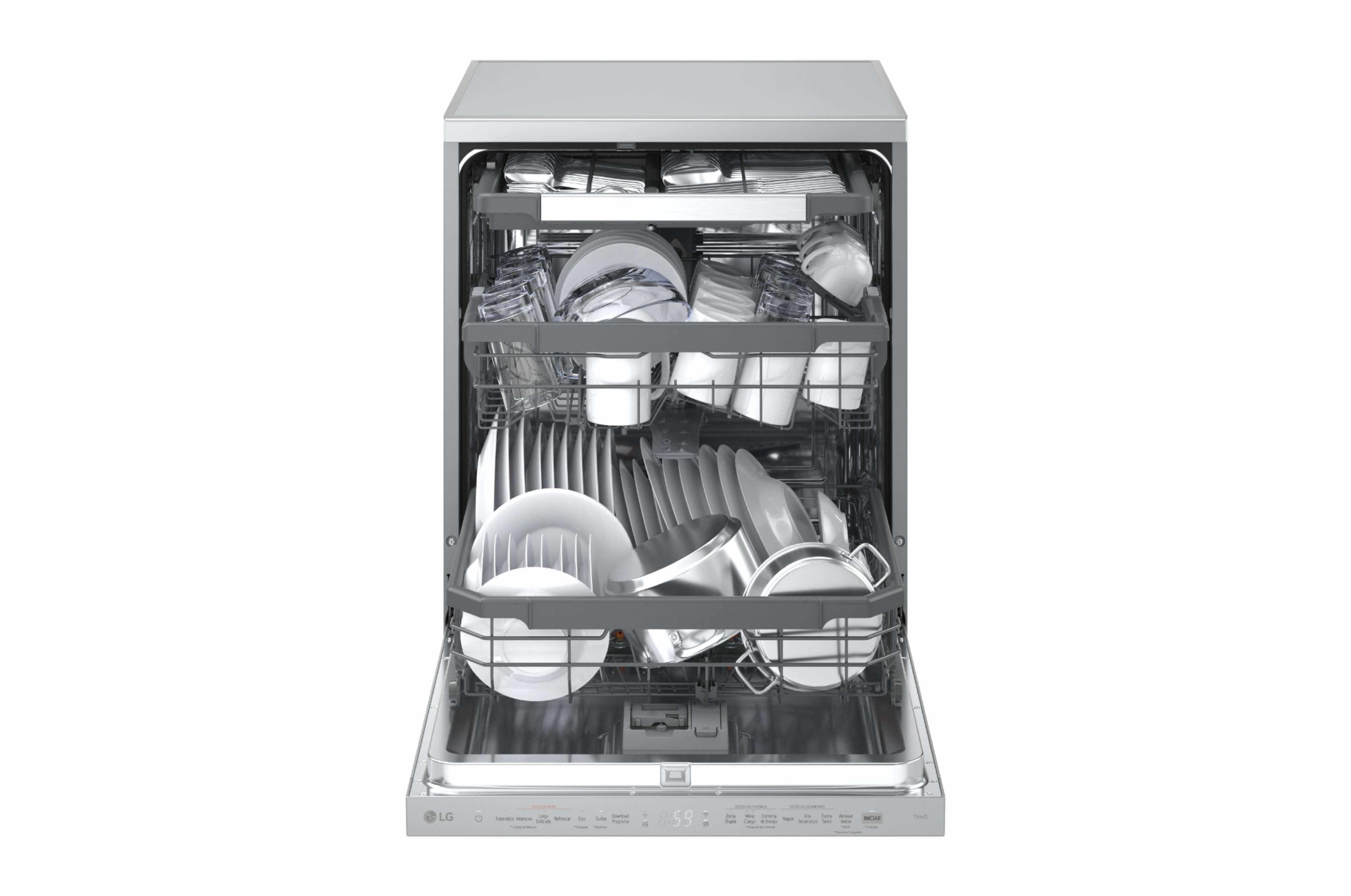 Máquina de Lavar Loiça LG DF375HVS de 14 conjuntos, 60 cm e com QuadWash Steam, Lavagem a Vapor e 3ª Bandeja - Prime Silver Silver-11