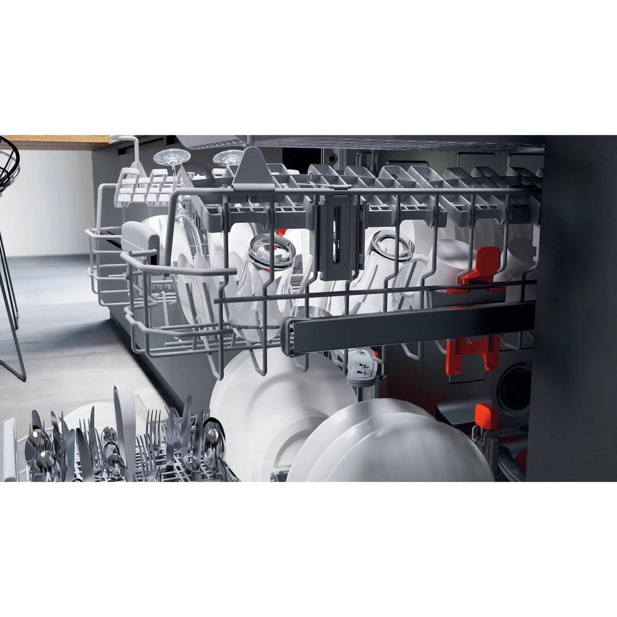 Máquina de Lavar Loiça Encastrável HotPoint HIC 3C26 CW de 14 Talheres e de 59,8 cm - Painel Prateado Prateado-7