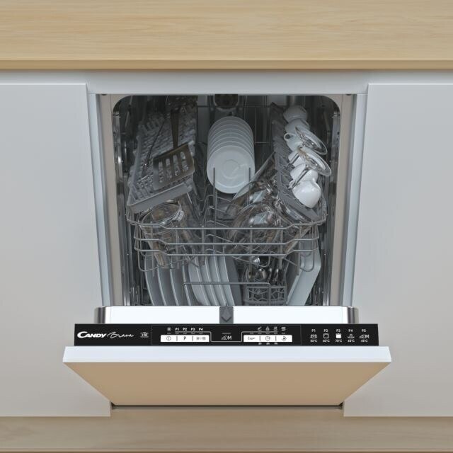 Máquina de Lavar Loiça Encastrável Candy Brava CDIH 2L1047 para 10 Talheres e de 45 cm - Painel Branco Preto-3