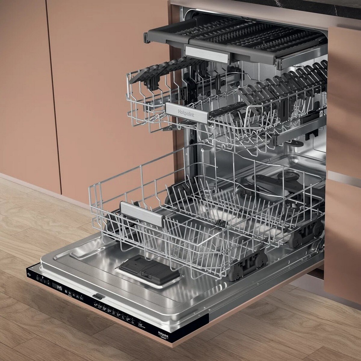 Máquina de Lavar Loiça Encastrável Hotpoint H7I HP40 L 3º Cesto, de 15 Conjuntos e 60 cm - Painel Preto Preto-2