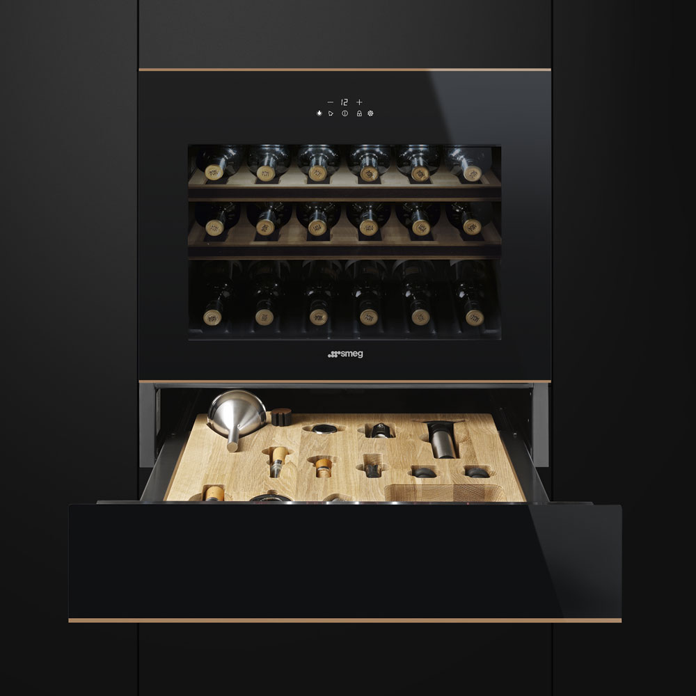 Gaveta de Sommelier Smeg Dolce Stil Novo CPS615NR - Preto e Perfis Cobre Preto / Cobre-3