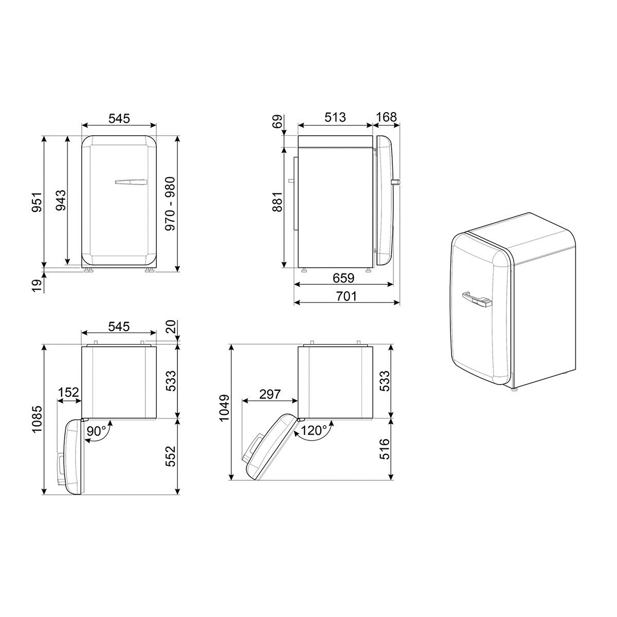 Frigorífico de 1 Porta Smeg Anni 50 FAB10LDUJ5 Union Jack Estático com Dobradiças à Esquerda e de 97 cm - Multicor Multicolor-2