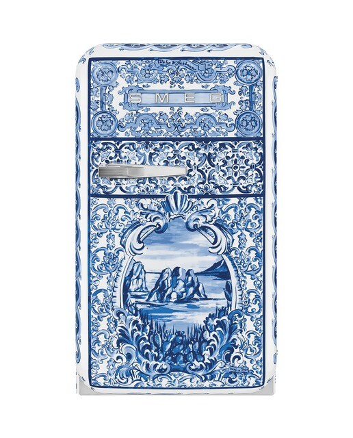 Frigorífico de 1 Porta Smeg Anni 50 Dolce&Gabbana Divina Cucina FAB5RDGME5 Dobradiças à Direita, Estático de 72,5 cm - Blu Mediterraneo Azul-1