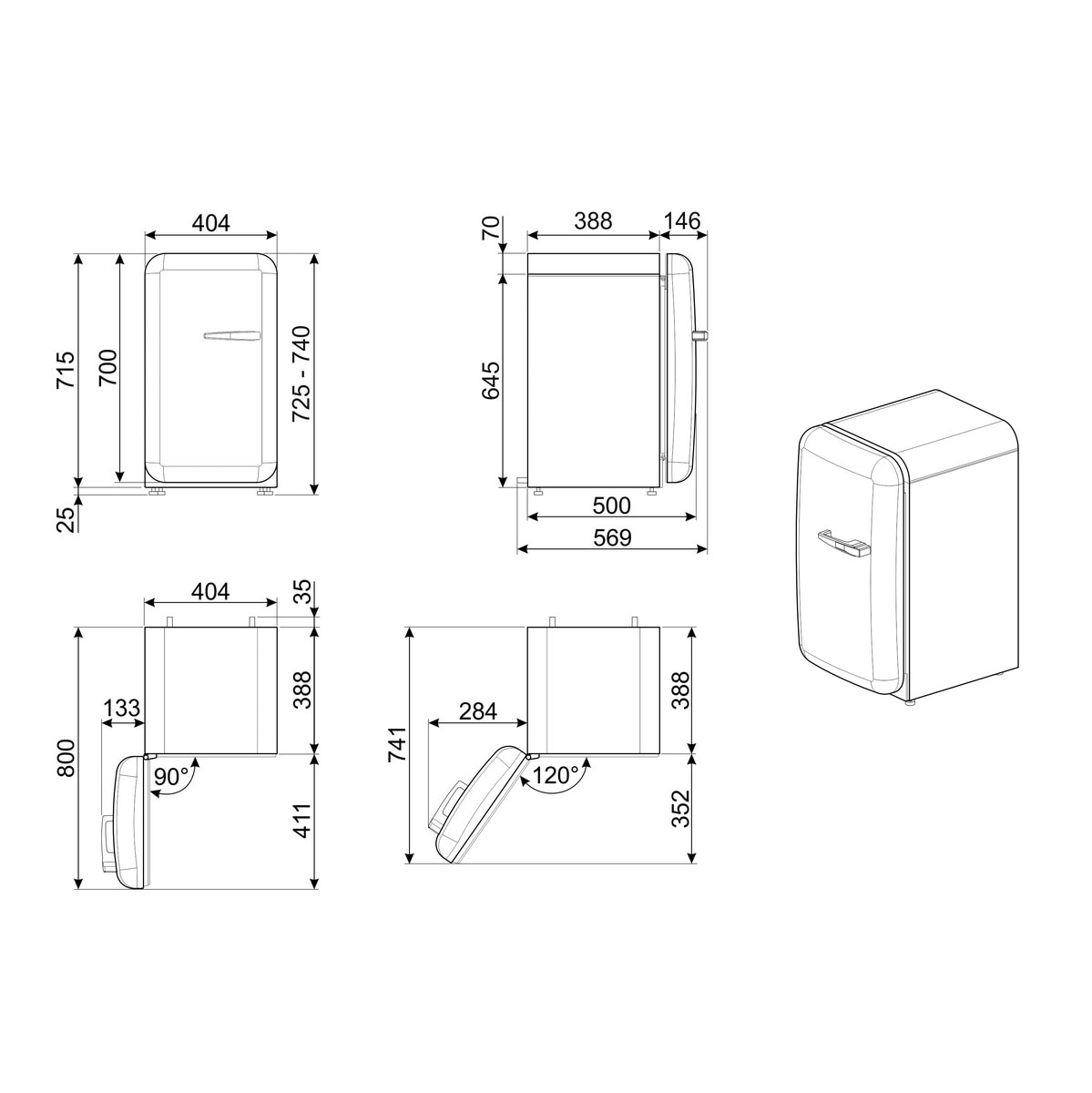 Frigorífico de 1 Porta Smeg Anni 50 FAB5LBL6, Frio Estático, 34 litros, com Abertura à Esquerda - Preto Preto-2