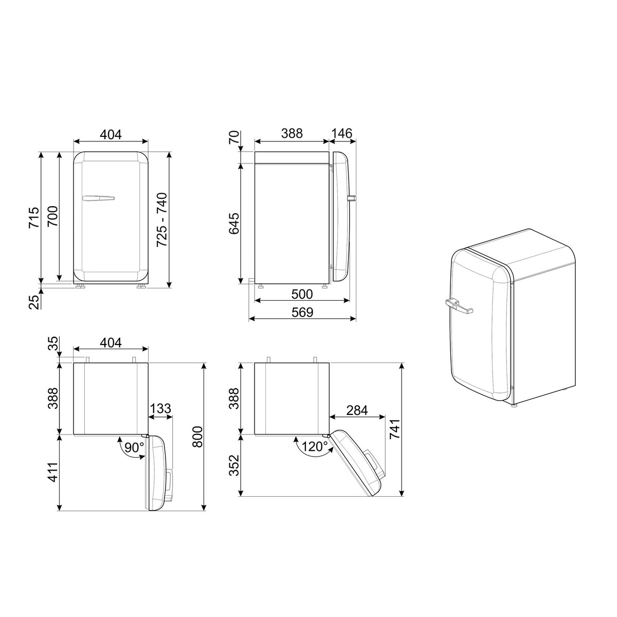 Frigorífico de 1 Porta Smeg FAB5RSV6, 34 litros, Frio Estático com Abertura à Direita - Prata Prata-5