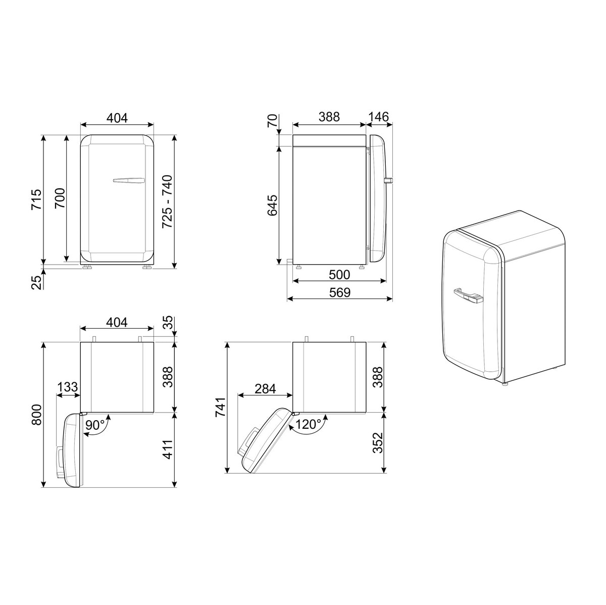 Frigorífico de 1 Porta Smeg Anni 50 FAB5LPB6 Frio Estático, 34 Litros, com Abertura à Esquerda - Azul Céu Azul Céu-2