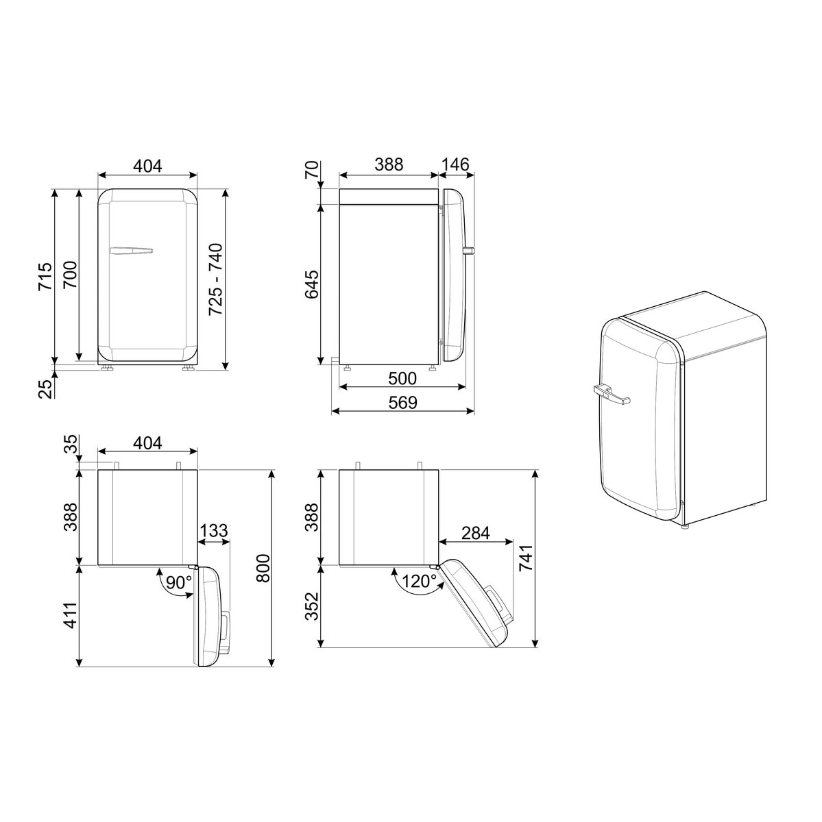 Frigorífico de 1 Porta Smeg FAB5RPB6, 34 litros, Frio Estático com Abertura à Direita - Azul Azul-3