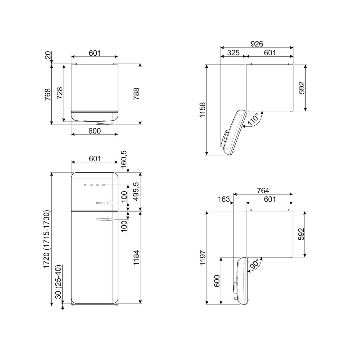 Frigorífico de 2 Portas Smeg Anni 50 FAB30LWH6 Ventilado com Abertura à Esquerda - Branco Branco-7