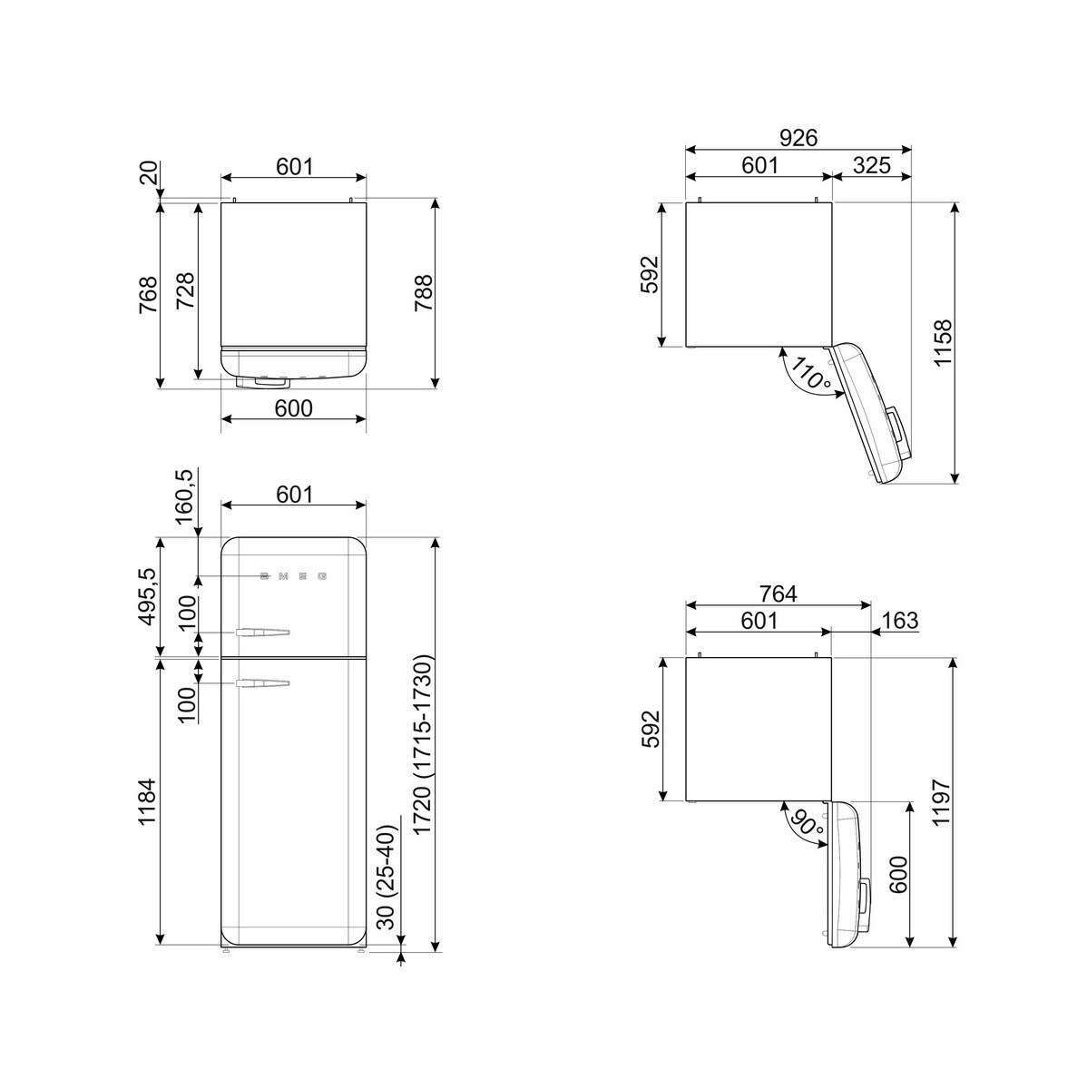 Frigorífico de 2 Portas Smeg Anni 50 FAB30RLI6 Ventilado com Abertura à Direita - Verde Maçã Verde maçã-2