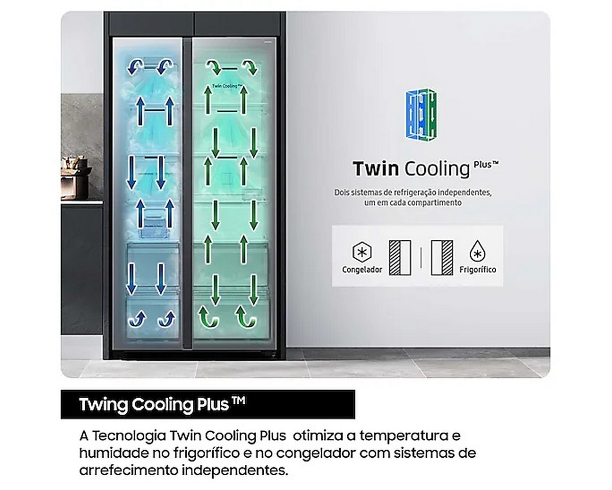 Frigorífico Americano Samsung RS70F66KBTEF No Frost, Twin Cooling Plus,  Wi-Fi e App SmartThings, de 634L e 178,4 cm - Inox 8