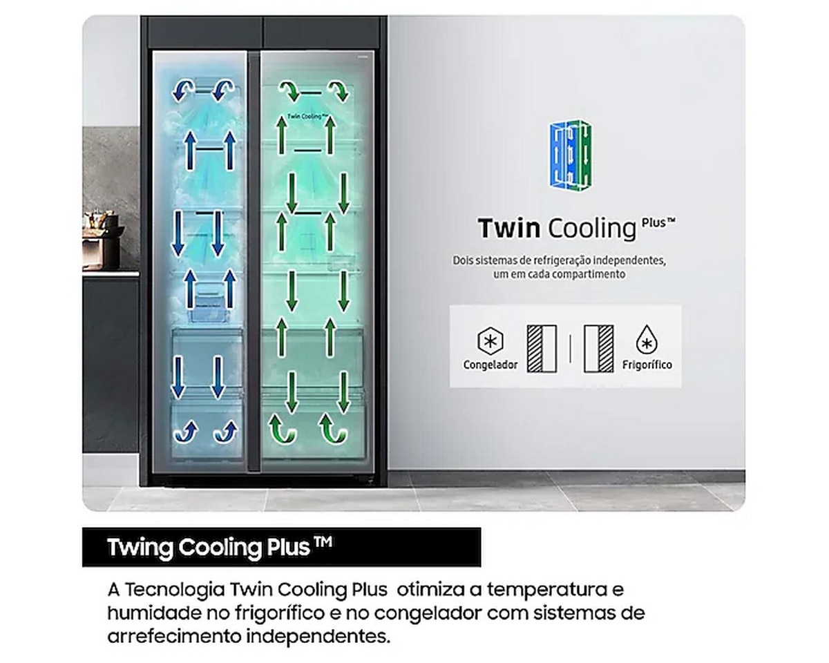 Frigorífico Americano Samsung RS70F66KCTEF No Frost, Twin Cooling Plus, Wi-Fi e App SmartThings, de 634L e 178,4 cm - Inox 8
