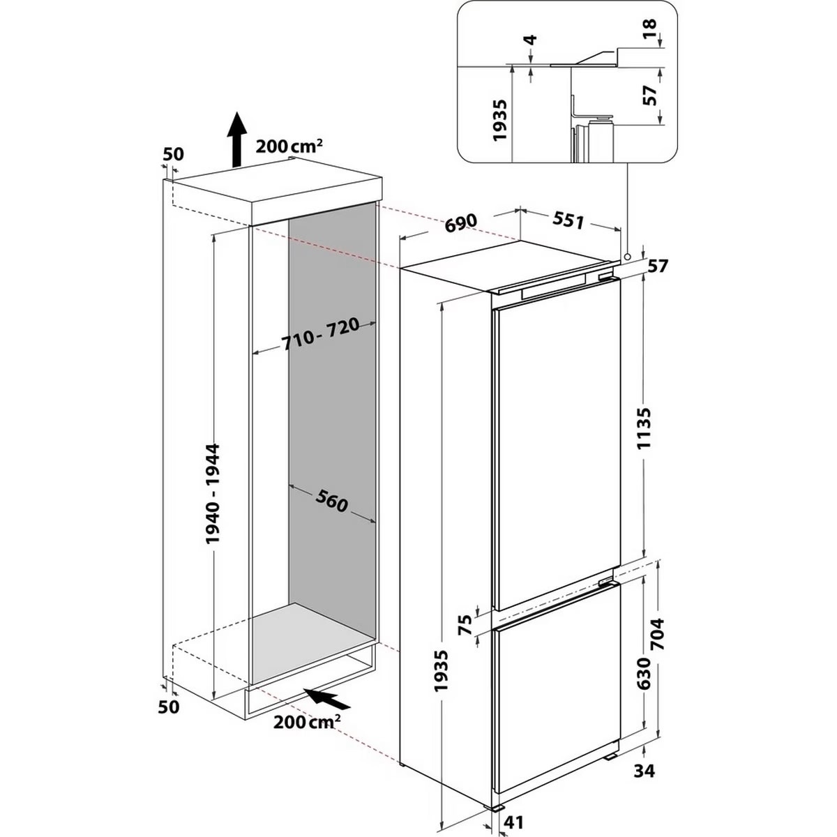 Frigorífico Combinado Encastrável Hotpoint HA SP70 T121 No Frost e de 193,5 cm - Branco Branco-8