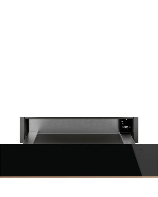 Gaveta de Aquecimento Smeg Dolce Stil Novo CPRT615NR de 15 cm de Altura - Preto e Perfis Cobre Preto / Cobre-1