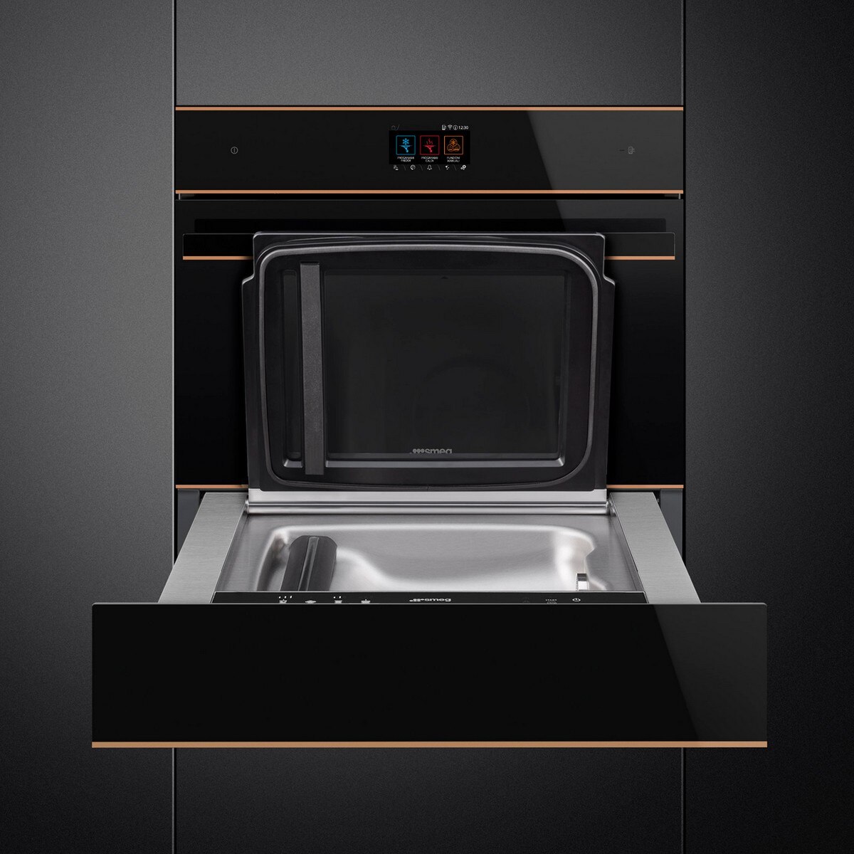 Abatedor de Temperatura Smeg Dolce Stil Novo SBC4604WNR Compacto de 45 cm - Preto e Perfis de Cobre Preto / Cobre-4