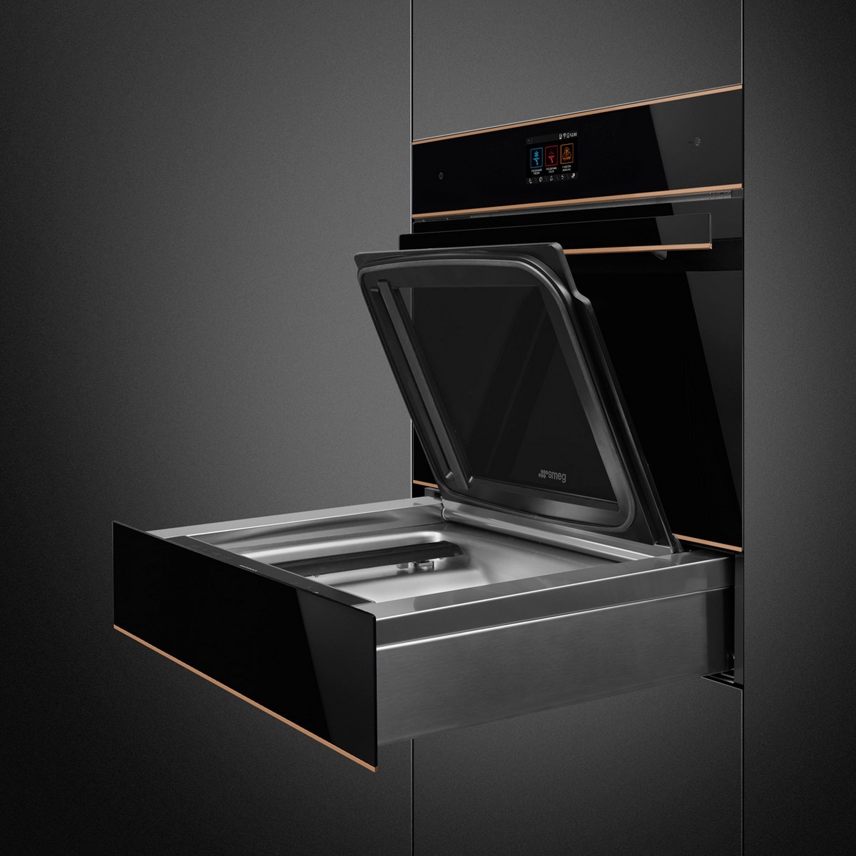 Abatedor de Temperatura Smeg Dolce Stil Novo SBC4604WNR Compacto de 45 cm - Preto e Perfis de Cobre Preto / Cobre-5