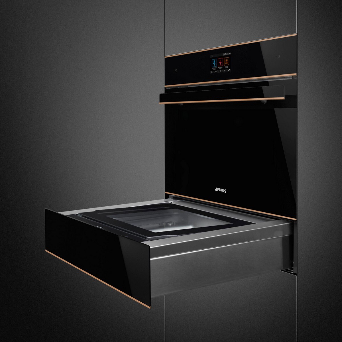Abatedor de Temperatura Smeg Dolce Stil Novo SBC4604WNR Compacto de 45 cm - Preto e Perfis de Cobre Preto / Cobre-7