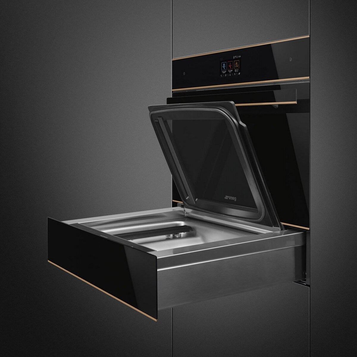Abatedor de Temperatura Smeg Dolce Stil Novo SBC4604WNR Compacto de 45 cm - Preto e Perfis de Cobre Preto / Cobre-9