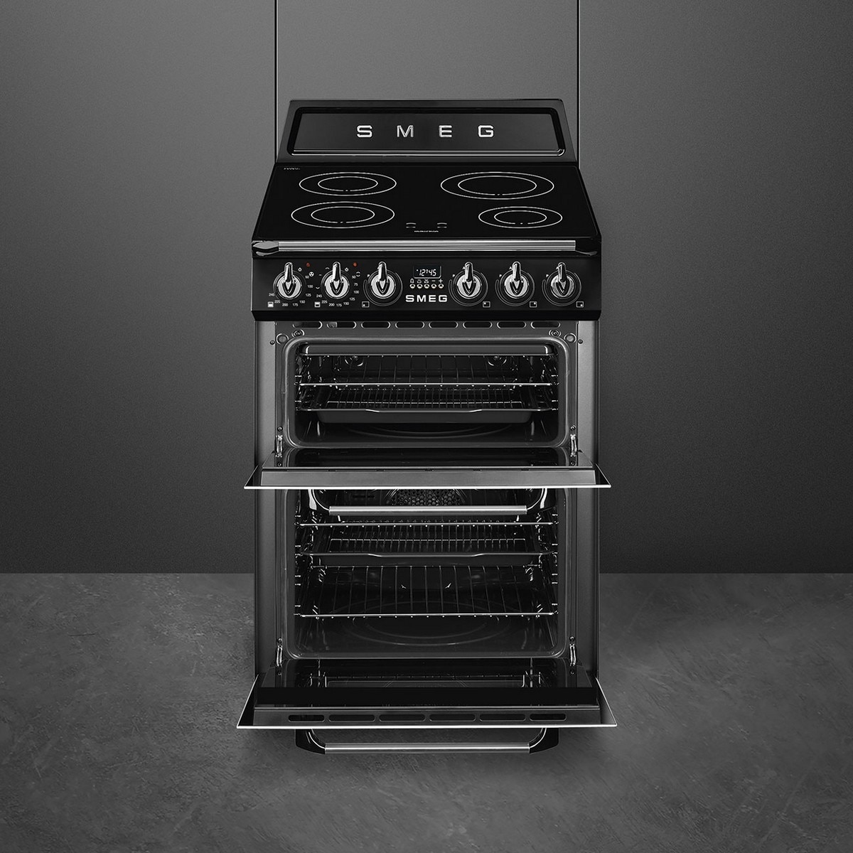 Fogão Elétrico com Placa de Indução Smeg Victoria TR62IBL2 Forno Termoventilado de 61 Litros e de 4 Zonas - Preto Branco-2