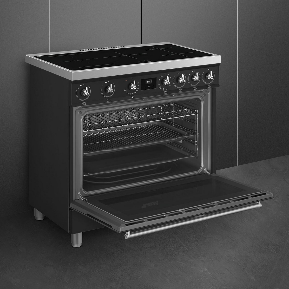 Fogão Elétrico com Placa de Indução Smeg Classica C9IMMB2 de 5 Zonas e de 115 Litros - Preto Preto-4