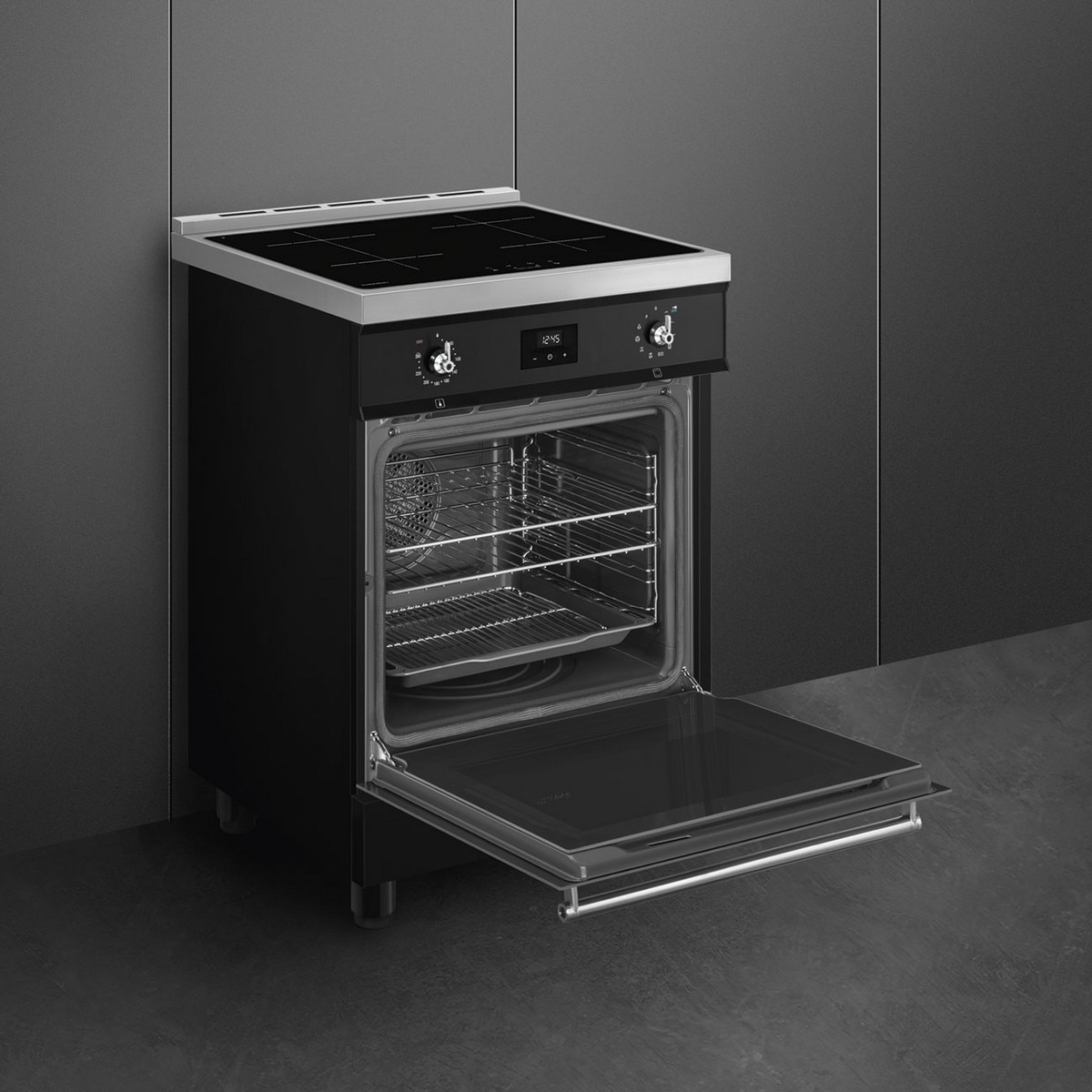 Fogão Elétrico com Placa de Indução Smeg Classica C6IPBLT2 de 4 Zonas e de 70 Litros - Preto Preto-5
