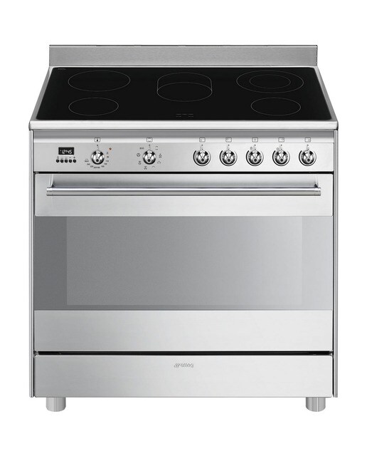 Imagem 0 de Fogão Elétrico com Placa de Vitrocerâmica Smeg Classica SCD91CMX9 Forno Elétrico de 115 Litros, de 5 Zonas e de 90 cm - Aço Inox