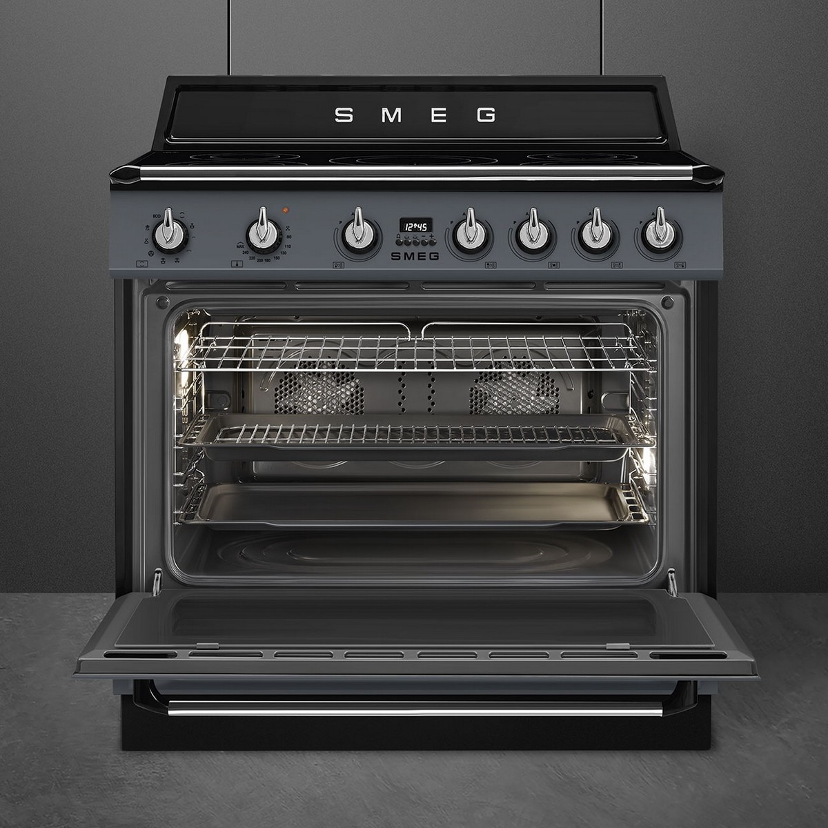 Fogão Elétrico com Placa de Indução Smeg Victoria TR90IMGR de 5 Zonas e de 115 Litros - Cinza Cinzento-3