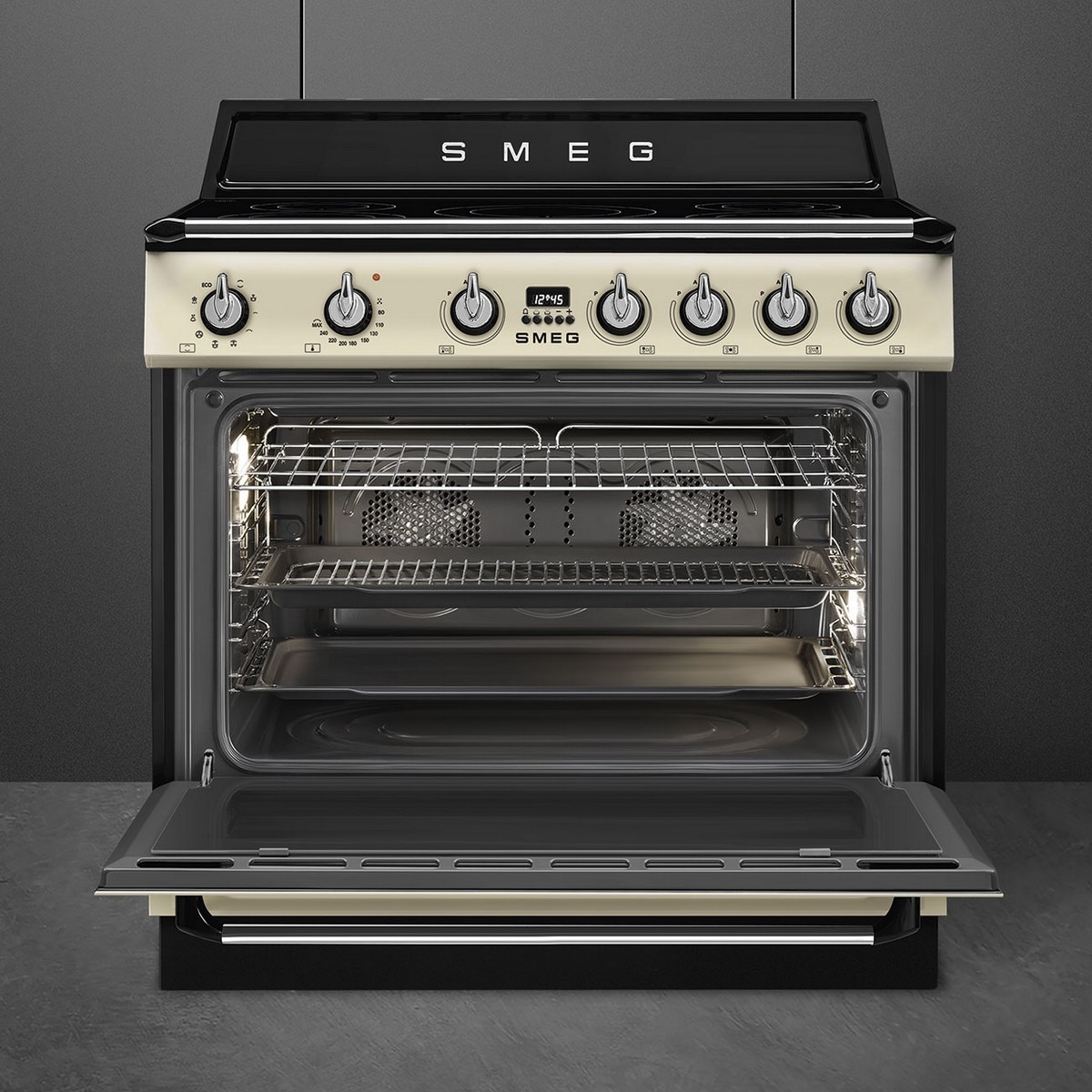 Fogão Elétrico com Placa de Indução Smeg Victoria TR90IMP de 5 Zonas e de 115 Litros - Creme Creme-3