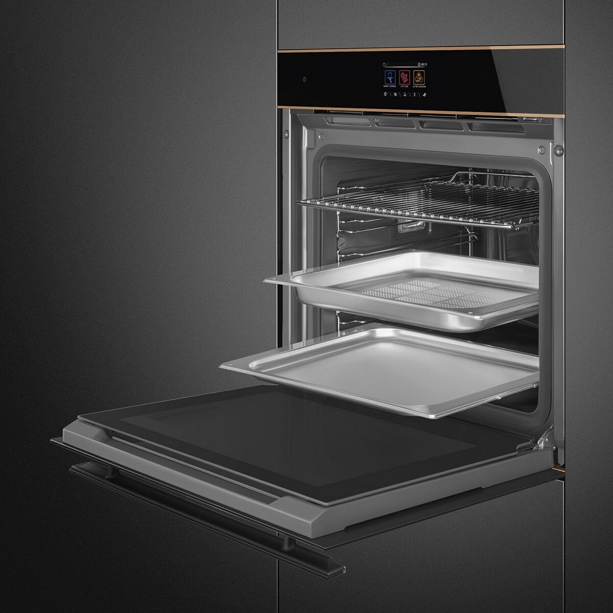 Forno Galileo Steam100 Pro Smeg Dolce Stil Novo SO6604S4PNR Combinado com Vaporeira, VaporClean de 68 Litros - Preto e Perfis Cobre Preto / Cobre-4
