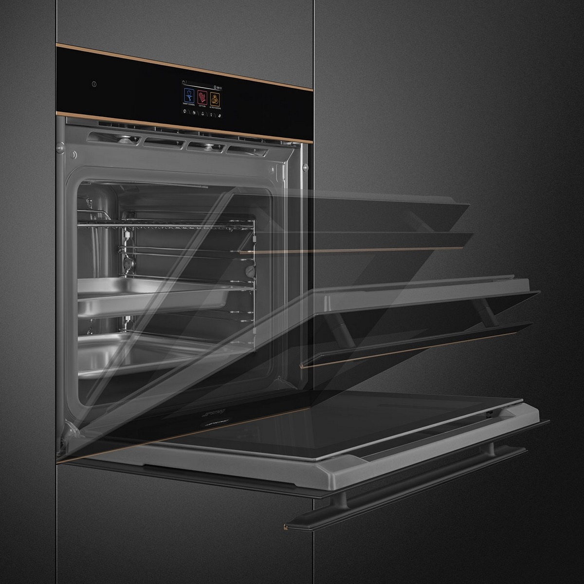 Forno Galileo Steam100 Pro Smeg Dolce Stil Novo SO6604S4PNR Combinado com Vaporeira, VaporClean de 68 Litros - Preto e Perfis Cobre Preto / Cobre-8