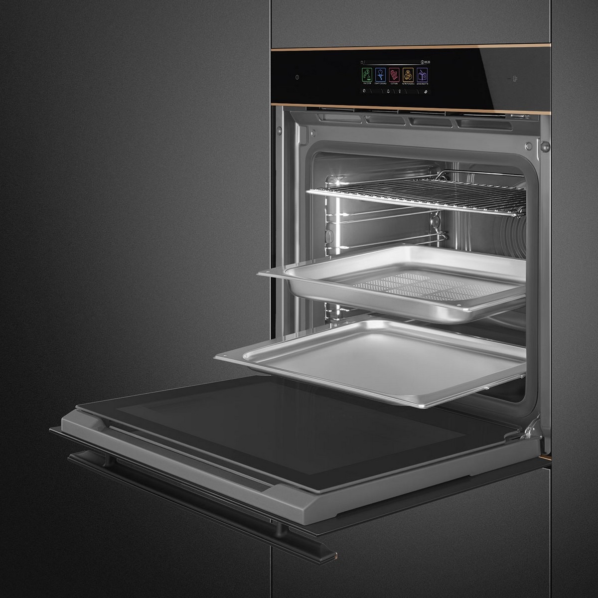Forno Galileo Steam100 Pro Smeg Dolce Stil Novo SO6606WS4PNR Combinado com Vaporeira, VaporClean de 68 Litros - Preto com Perfis Cobre Preto / Cobre-3