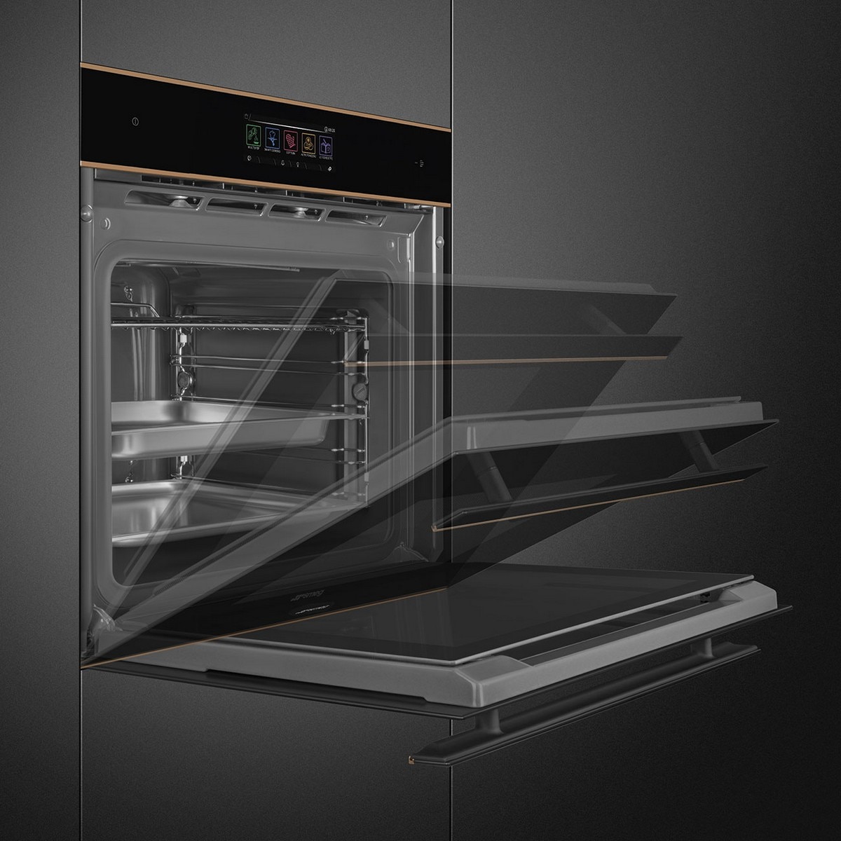 Forno Galileo Steam100 Pro Smeg Dolce Stil Novo SO6606WS4PNR Combinado com Vaporeira, VaporClean de 68 Litros - Preto com Perfis Cobre Preto / Cobre-7
