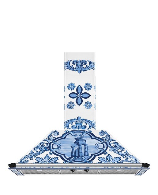 Exaustor de Parede Smeg Victoria Dolce&Gabbana Divina Cucina KT90DGME de 4 Velocidades e de 90 cm Branco / Azul-1