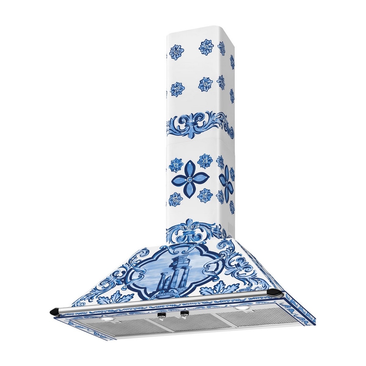 Exaustor de Parede Smeg Victoria Dolce&Gabbana Divina Cucina KT90DGME de 4 Velocidades e de 90 cm Branco / Azul-2