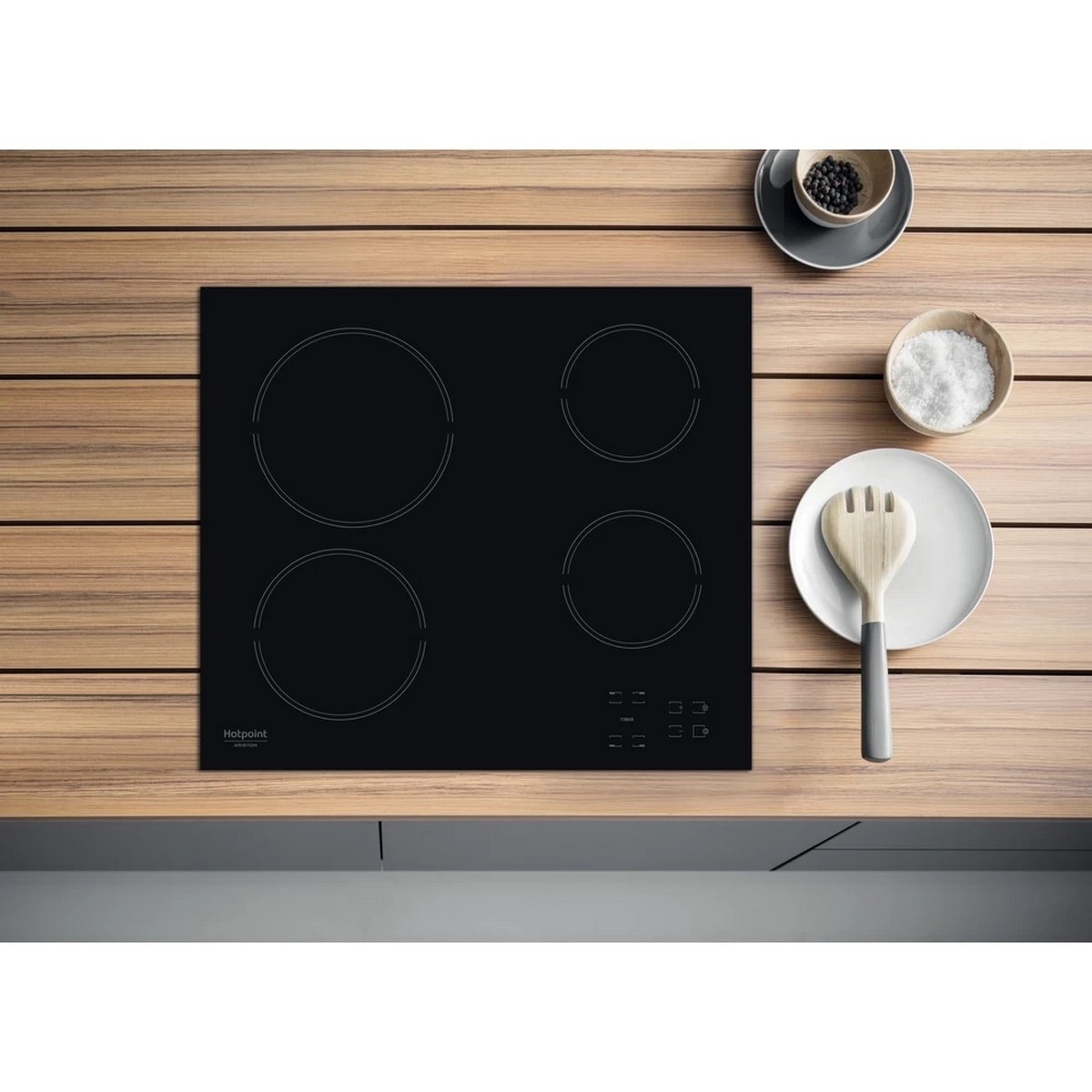 Placa de Vitrocerâmica HotPoint HR 631 C com 4 Zonas e de 58 cm - Ceramic Glass Preto Preto-2