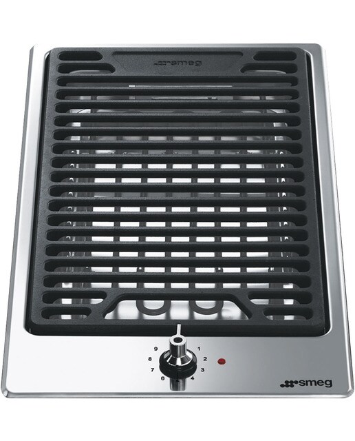 Imagem 0 de Placa Grill Dominó Smeg PGF30B com Grelhas de Ferro Fundido de 31 cm - Aço Inox