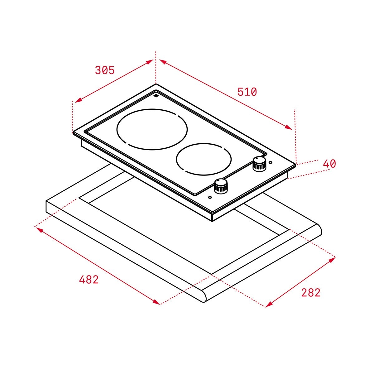 Placa Modular Vitrocerâmica Teka EFX 30.1 2H Modular com 2 Zonas e de 30 cm - Vidro Preto Inox-2