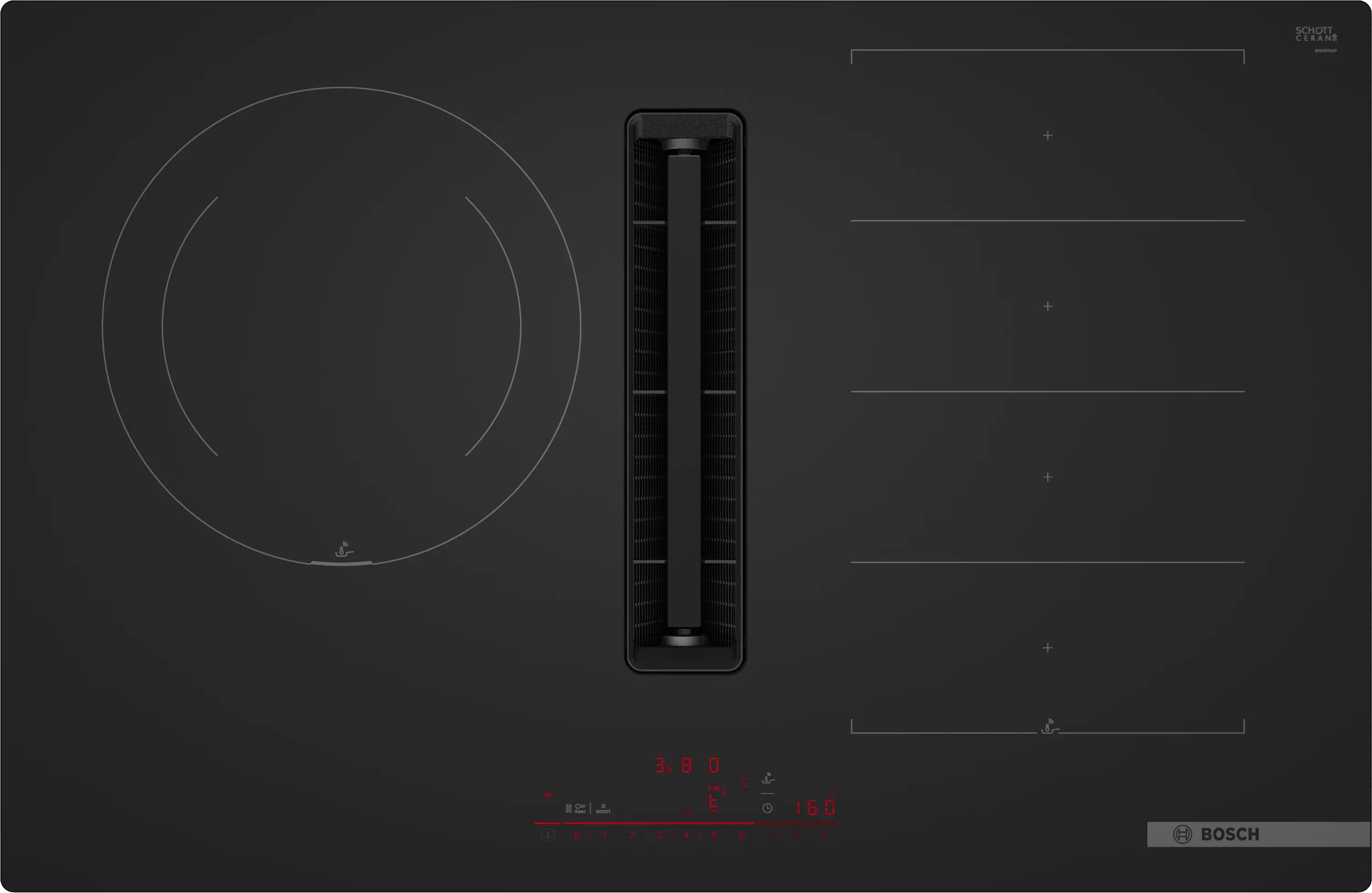 Imagem 0 de Placa de Indução com Exaustor Integrado Bosch Serie 6 PXJ81AH21E FlexInduction, com 3 Zonas e de 80 cm - Preto Mate