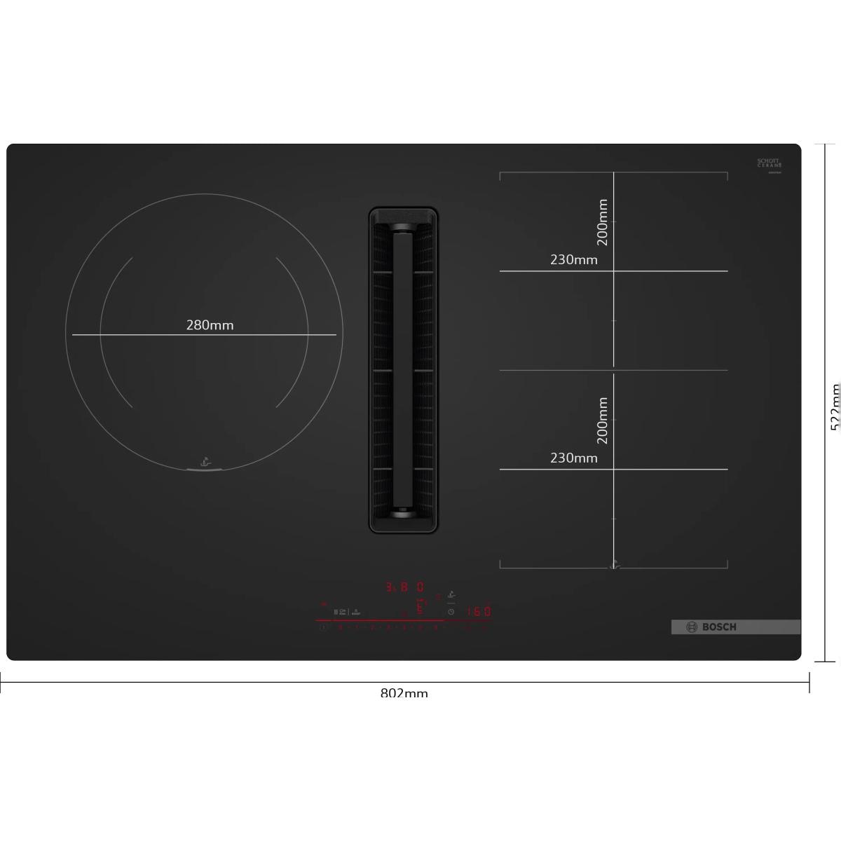 Placa de Indução com Exaustor Integrado Bosch Serie 6 PXJ81AH21E FlexInduction, com 3 Zonas e de 80 cm - Preto Mate Preto mate-8