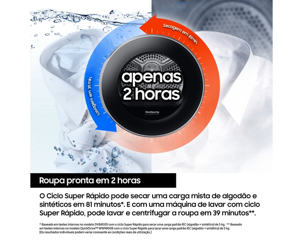 Máquina de Secar Roupa AI Samsung DV90DG6845LEU3 AI Dry+, de 9kg Classe A - Branco Branco-6