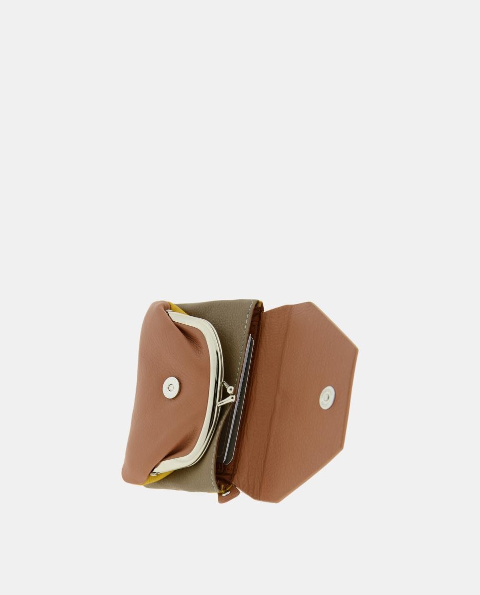 Porta-moedas em pele com pala e fecho éclair traseiro Castanho-5