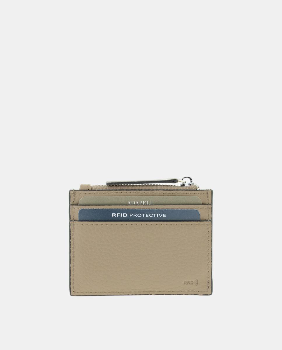 Porta Cartões RFID 4259 em Pele com Fecho Taupe-2