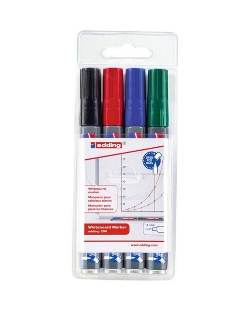 Imagem 0 de Blister 4 Marcadores Edding para Quadro Branco Várias Cores