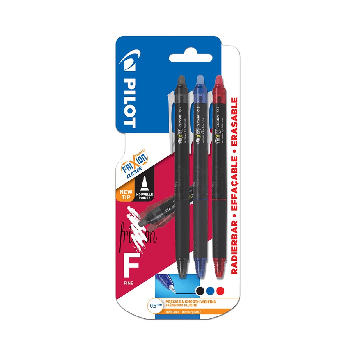 Imagem 0 de Pack de 3 Esferográficas Apagáveis Rollerball Frixion Point Clicker 0.5mm - Preto, Azul e Vermelho