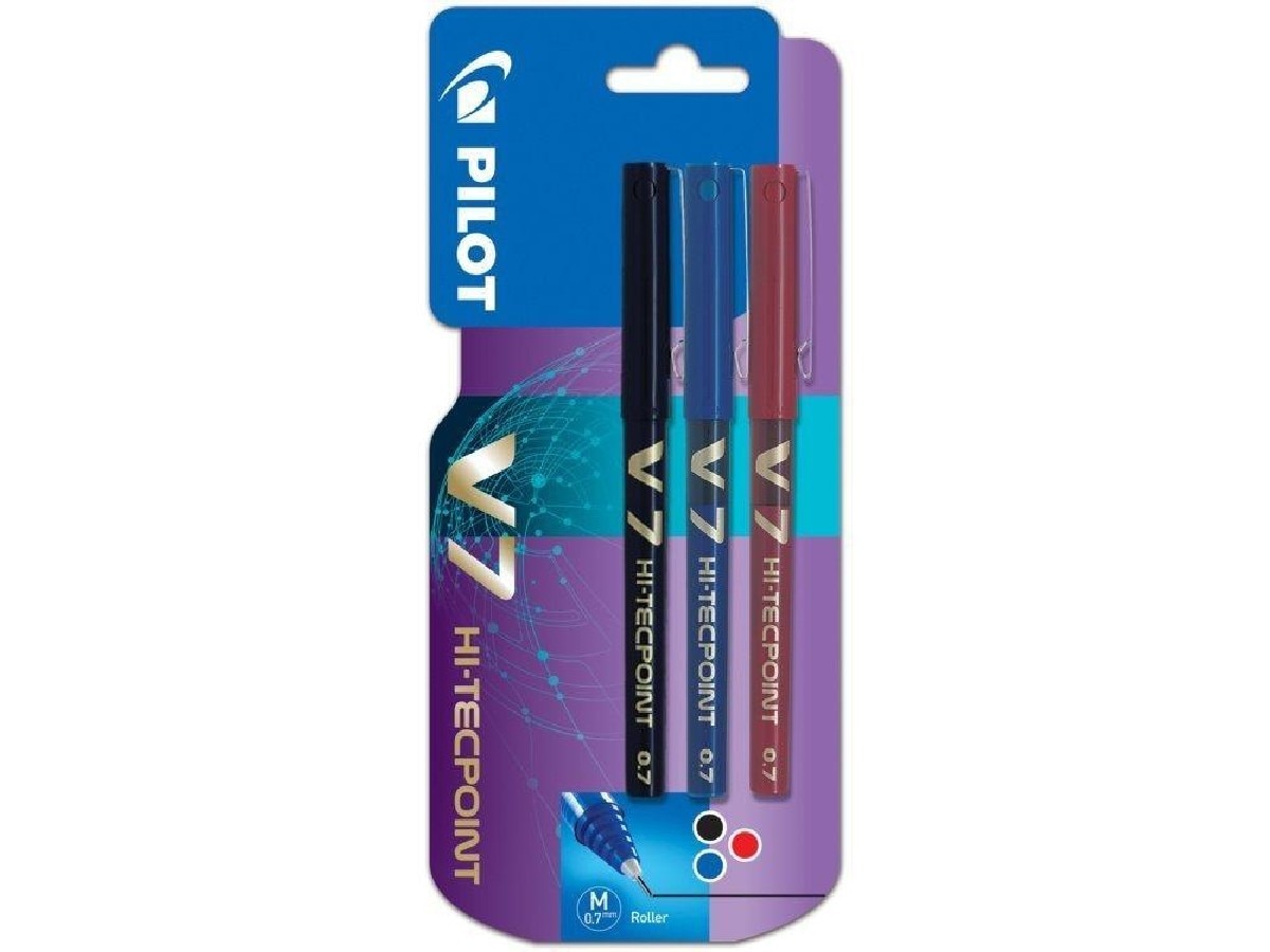 Esferográfica de Gel Pilot Hi-Tecpoint V7 Blister 3 Unidades - Azul, Vermelho e Preto 1
