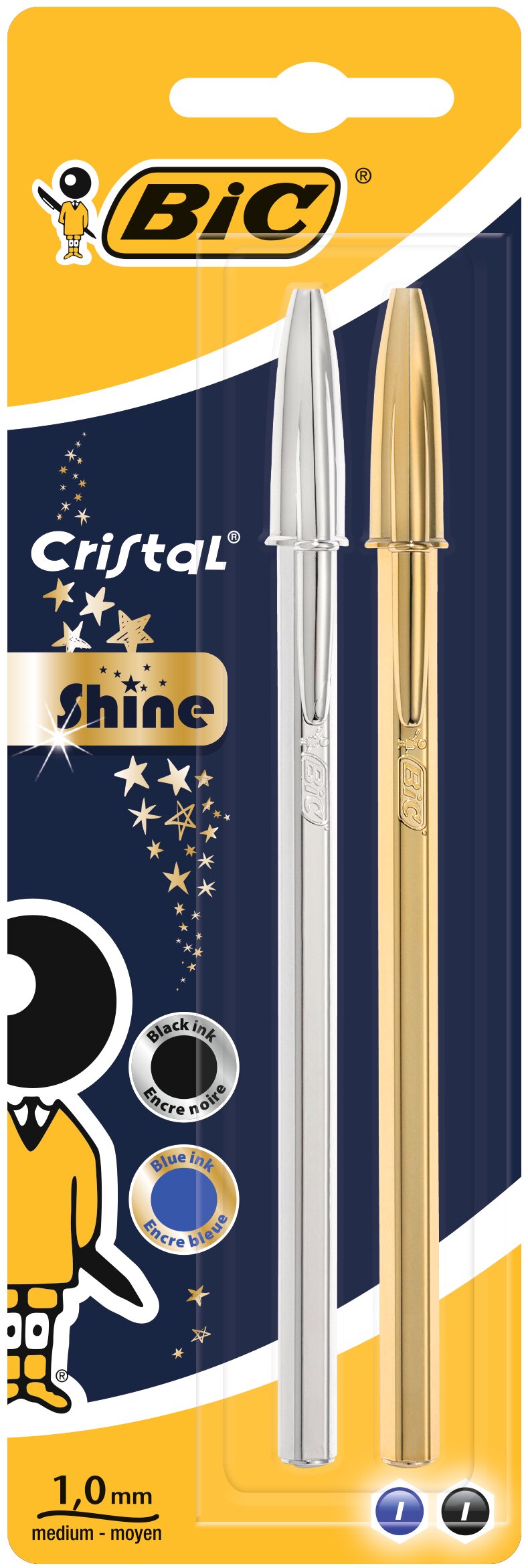 Pack de 2 canetas esferográficas Cristal Shine com corpo prateado Ponta Média Ouro / Prata-1
